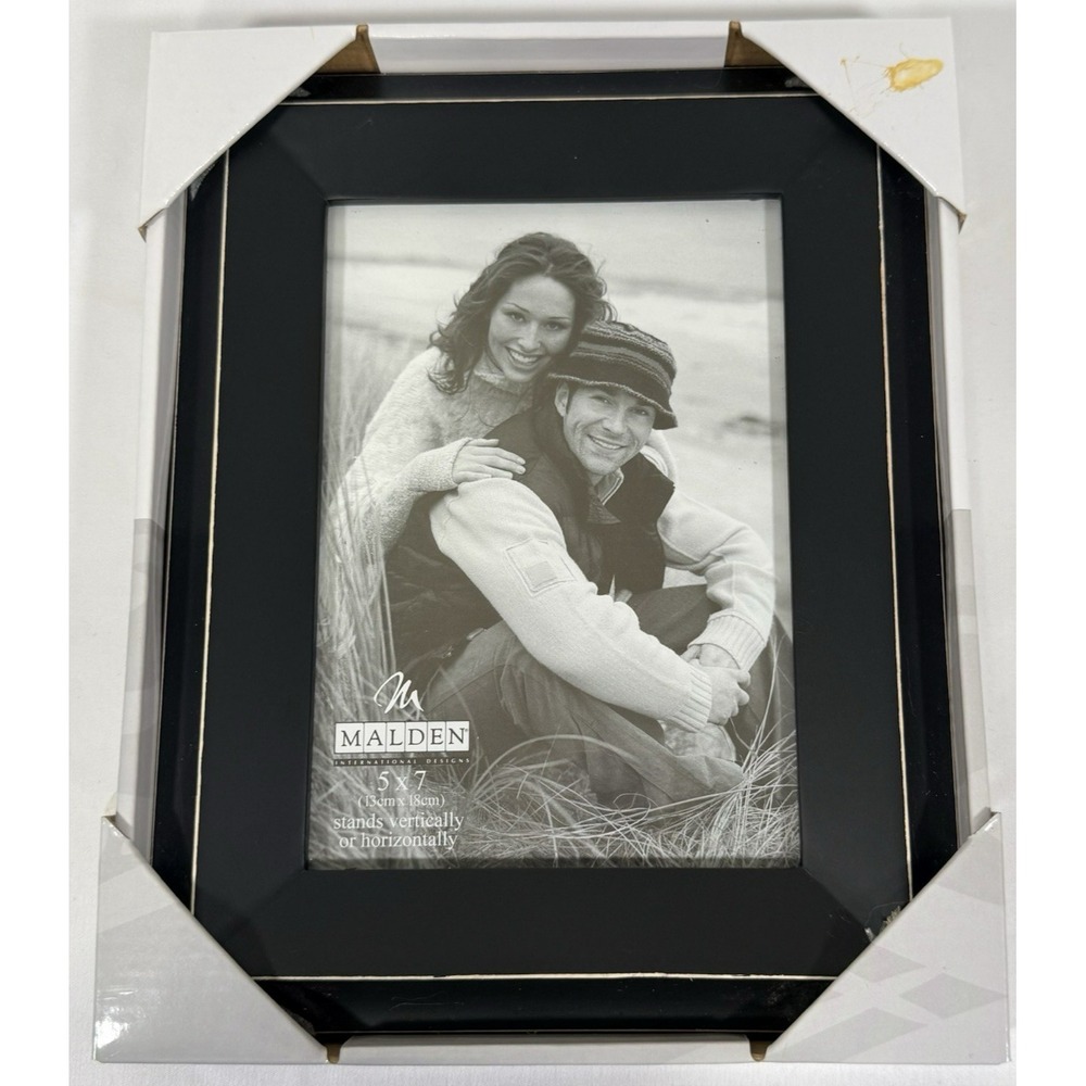 Malden Picture Frame 5x7 Black Gold Trim Wood Tabletop Wall Decor 4044-57